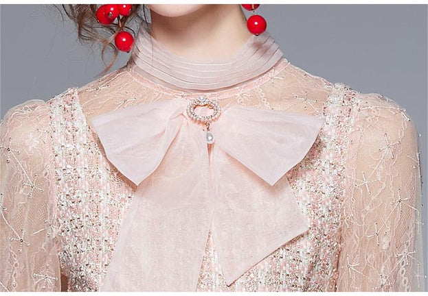 Bow NeckLong Sleeve  French Dress
