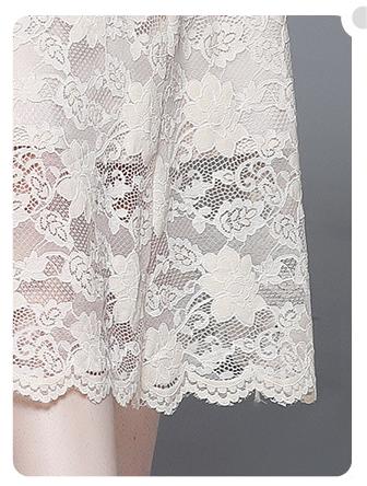 Temperament Retro V-Neck Big Swing Long Hook Flower Hollowed Out Lace Dress