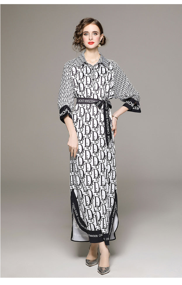Fashion Matching Shirt Collar Loose Lace-Up Dress
