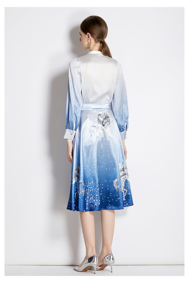Stylish Top and Skirt Two-Piece Satin Mid-Length Suit