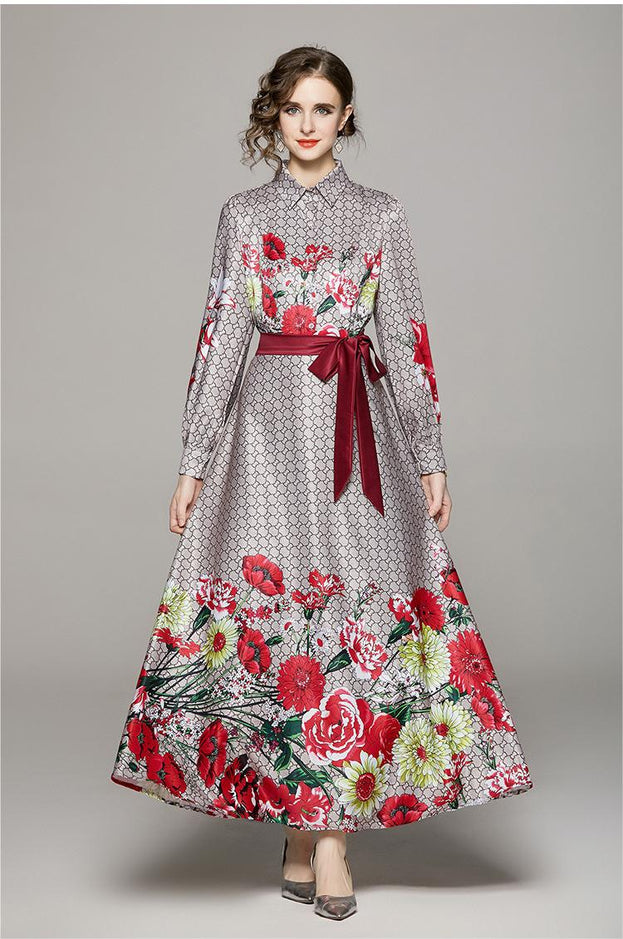Fashion Waist Slimming Positioning Printed Dress