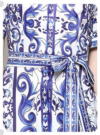 Fashion All-in-One Collection Waist Slimming Positioning Printed Dress with Belt