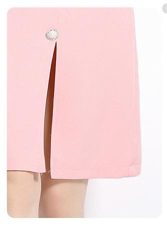 Light Ripe Temperament Pink V-Neck Long-Sleeved Dress Tucked in Waist Slit Skirt