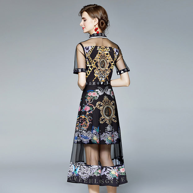 Vintage Fashion Print High-Waisted Dress
