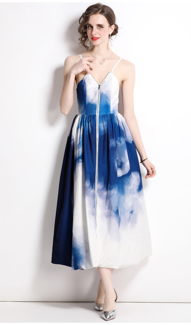 Ink Blue Tie-Dye Printed Dress