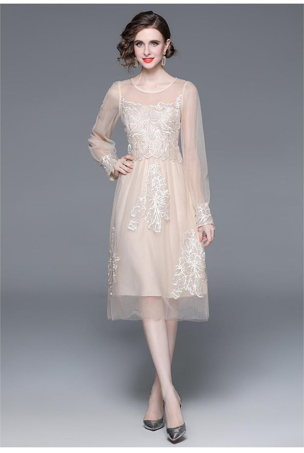 Embroidery Heavy Industry Gauze French Temperament Elegant Dress
