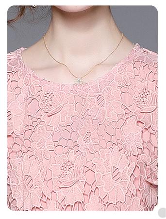 Women's Hollow Out Water-Soluble Flower Embroidery Round Neck Short Sleeve Solid Color Elegant Long Skirt Dress