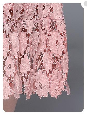 Women's Hollow Out Water-Soluble Flower Embroidery Round Neck Short Sleeve Solid Color Elegant Long Skirt Dress