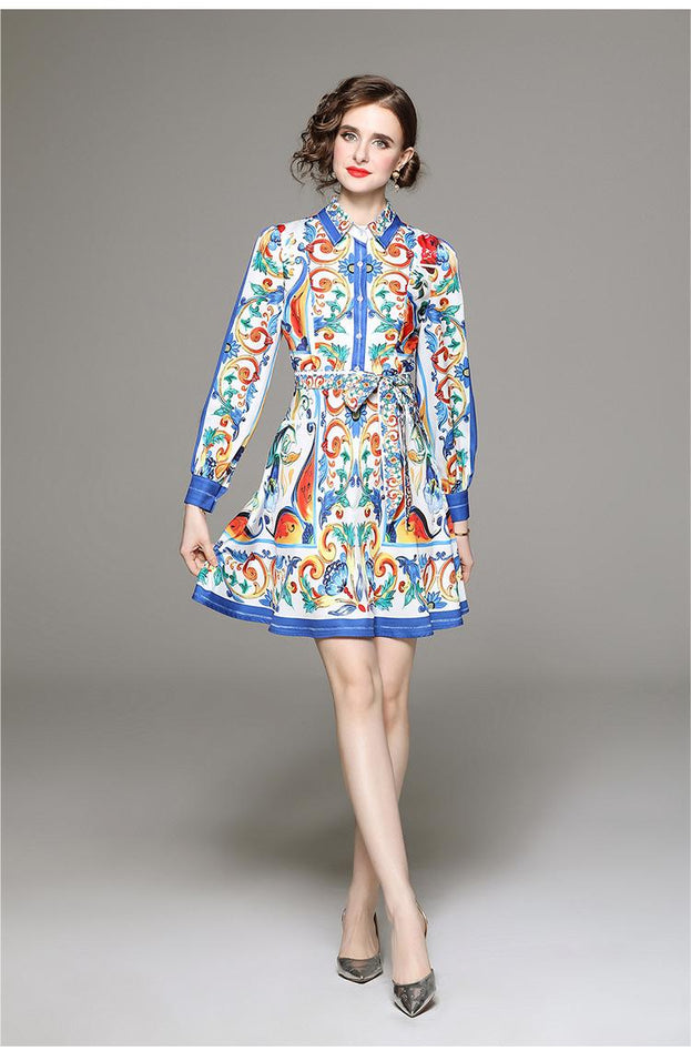 Fashion All-in-One Collection Waist Slimming Palace Style Positioning Printed Dress