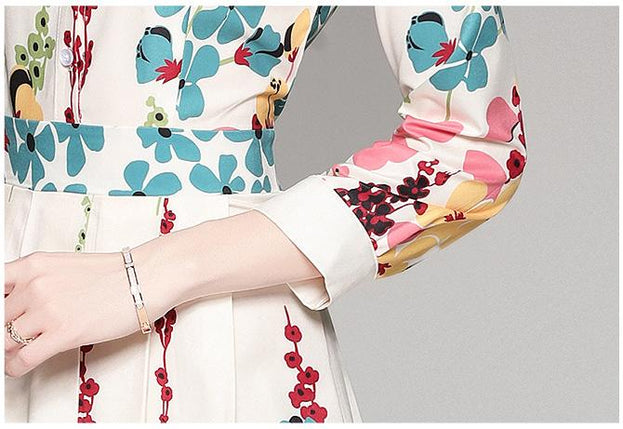 Vintage Print Lapel Dress
