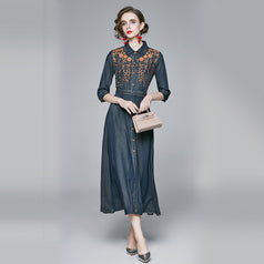 Embroidered Denim Dress