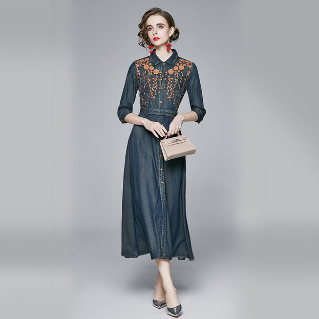 Embroidered Denim Dress