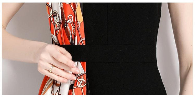 Vintage Print Patchwork High-Waisted Slim Sleeveless Dress A-Line MIDI Skirt