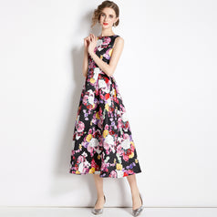 Vintage Print Sleeveless Dress