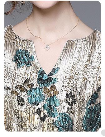 High Waist Big Swing Temperament Jacquard V-Neck Short Sleeve Slim Mid-Length Dress