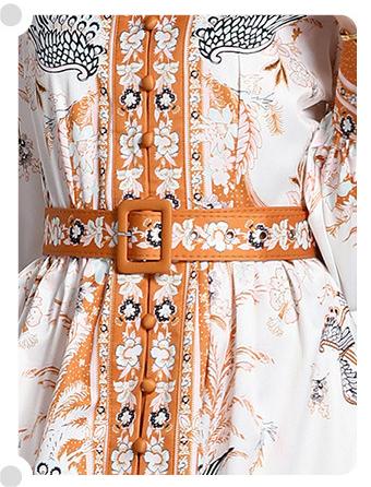 Fashion Vintage Fresh Stand-Up Collar Long-Sleeved Printed Dress
