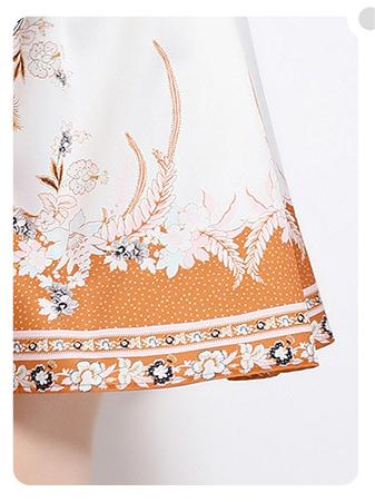 Fashion Vintage Fresh Stand-Up Collar Long-Sleeved Printed Dress