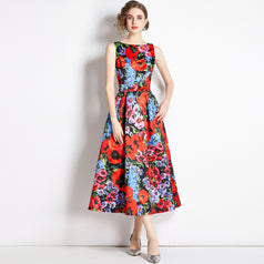 Vintage Print Sleeveless Dress