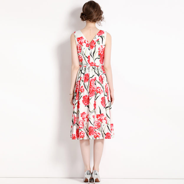 Vintage Print Sleeveless Dress
