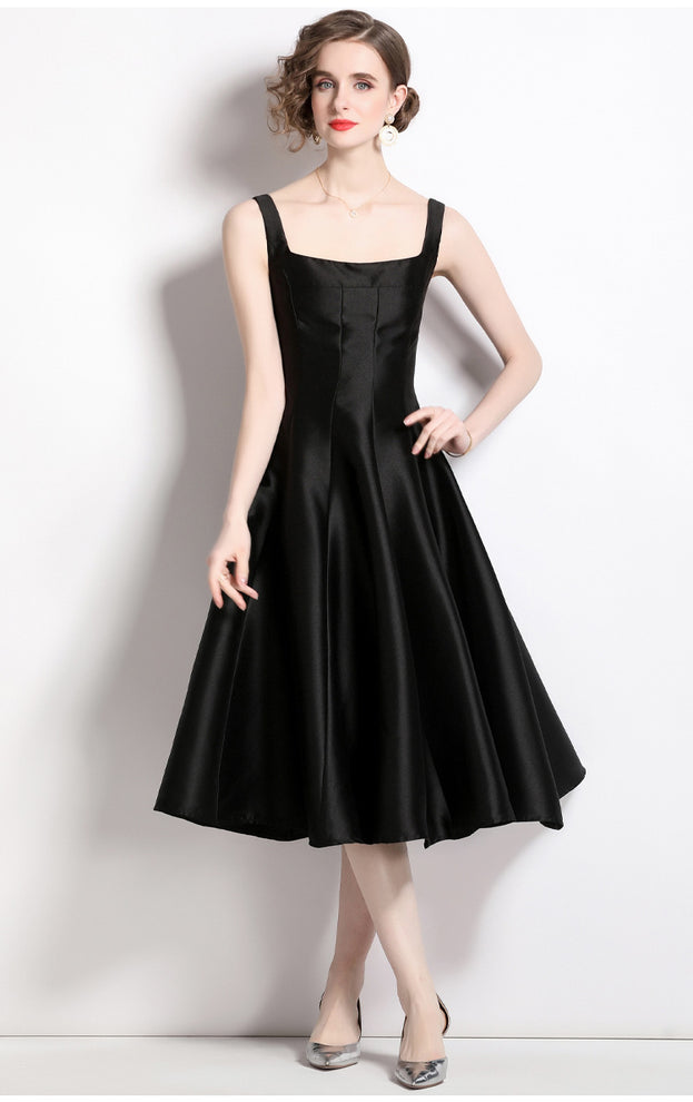 Temperament Retro Waist Slimming Dress Suspender Large Skirt Dress