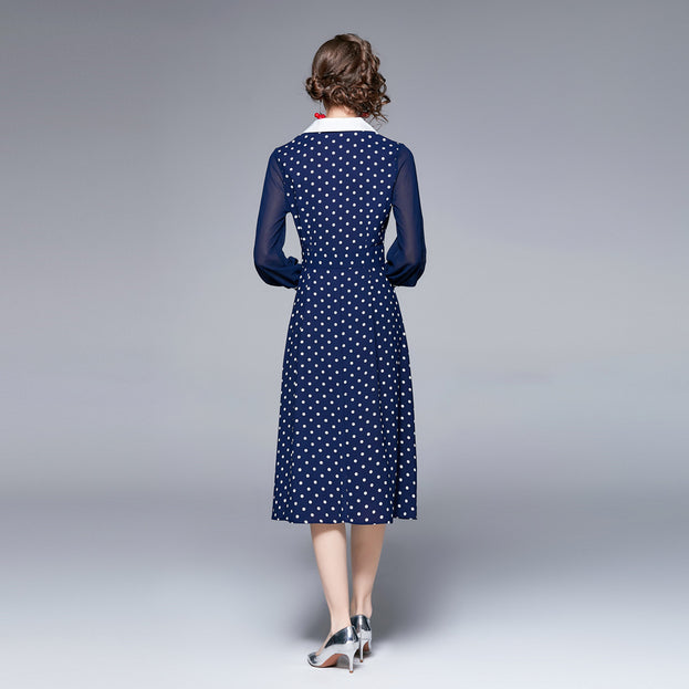 Polka-Dot Chiffon Long-Sleeved Dress