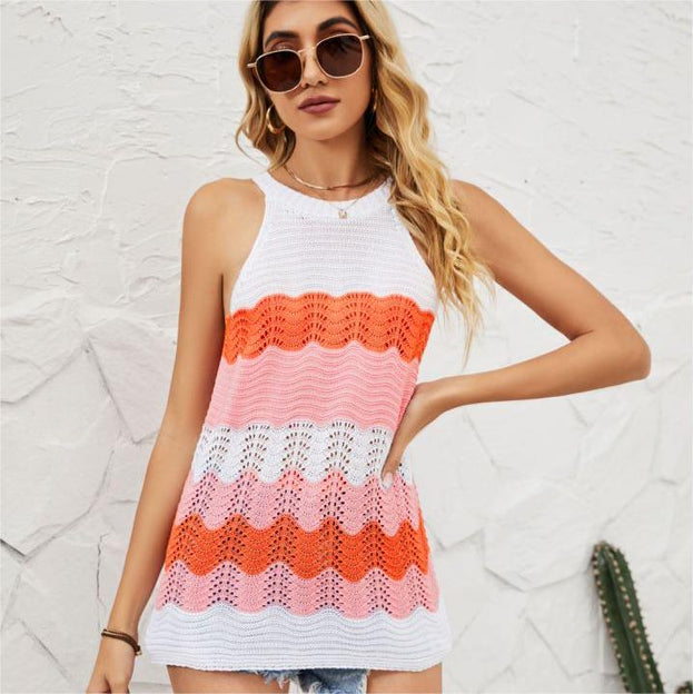 Women's Wavy Splicing Casual Loose Knitted Sweater