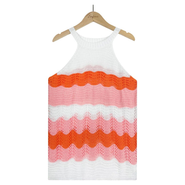 Women's Wavy Splicing Casual Loose Knitted Sweater