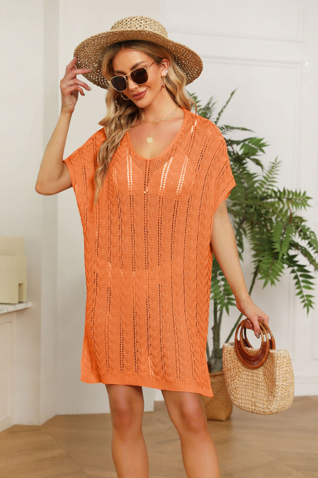 V-Neck Solid Color Hollow Beach Skirt Foreign Trade Loose Plus Size Blouse