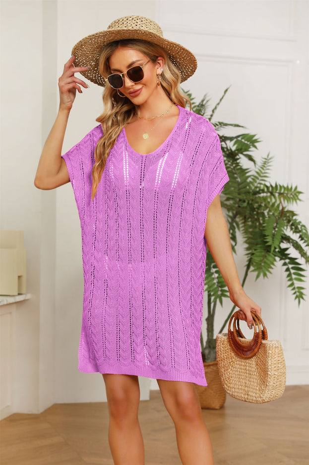 V-Neck Solid Color Hollow Beach Skirt Foreign Trade Loose Plus Size Blouse