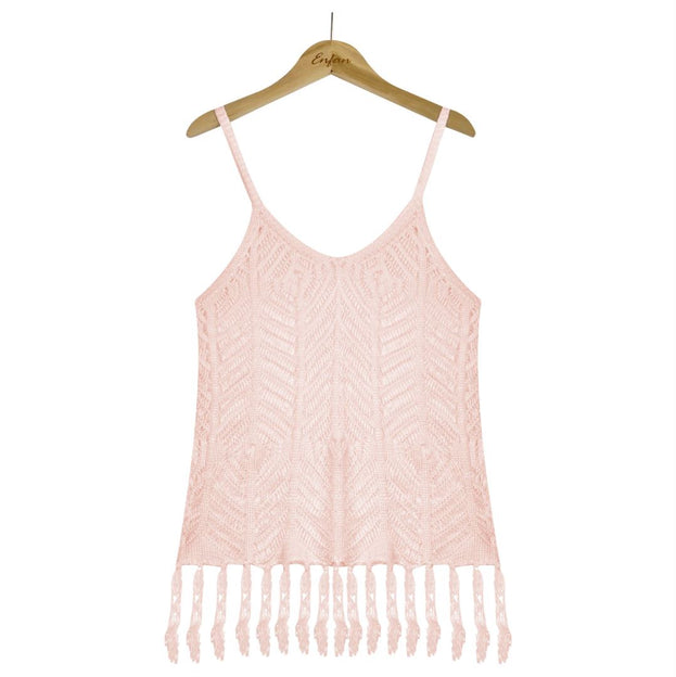 Sexy Hollow Solid Color Camisole Blouse Beach Vest Women's Clothing