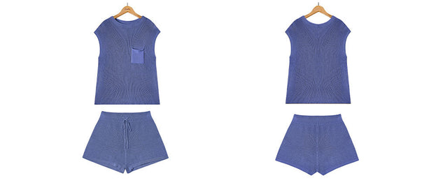 Loose Casual Suit with Pocket Solid Color Ladies Knitwear