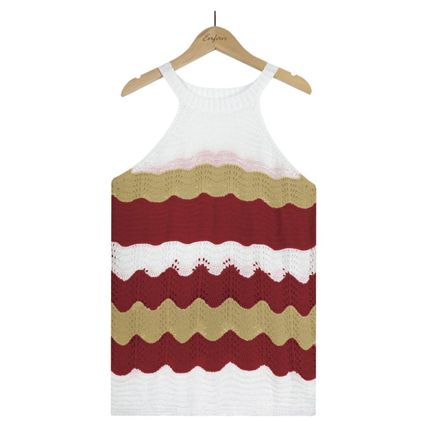 Women's Wavy Splicing Casual Loose Knitted Sweater