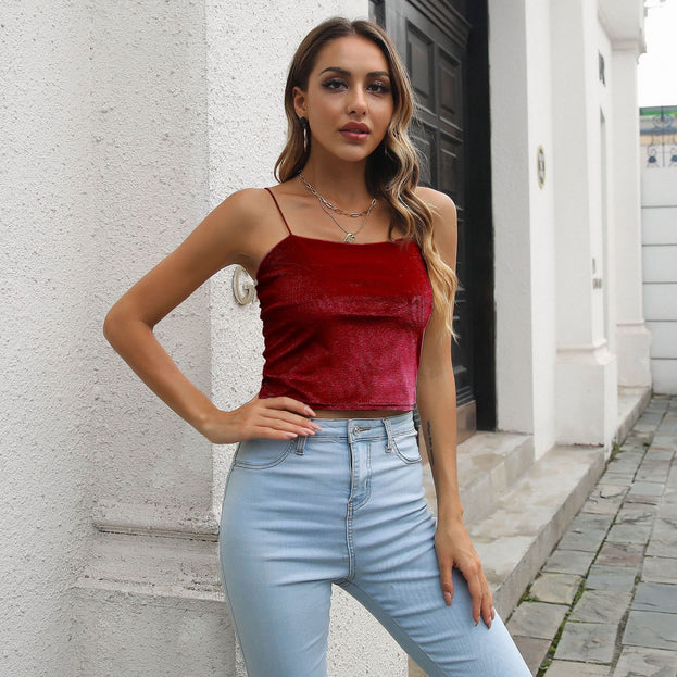 Velvet Short Camisole Women's Retro Bottoming Top