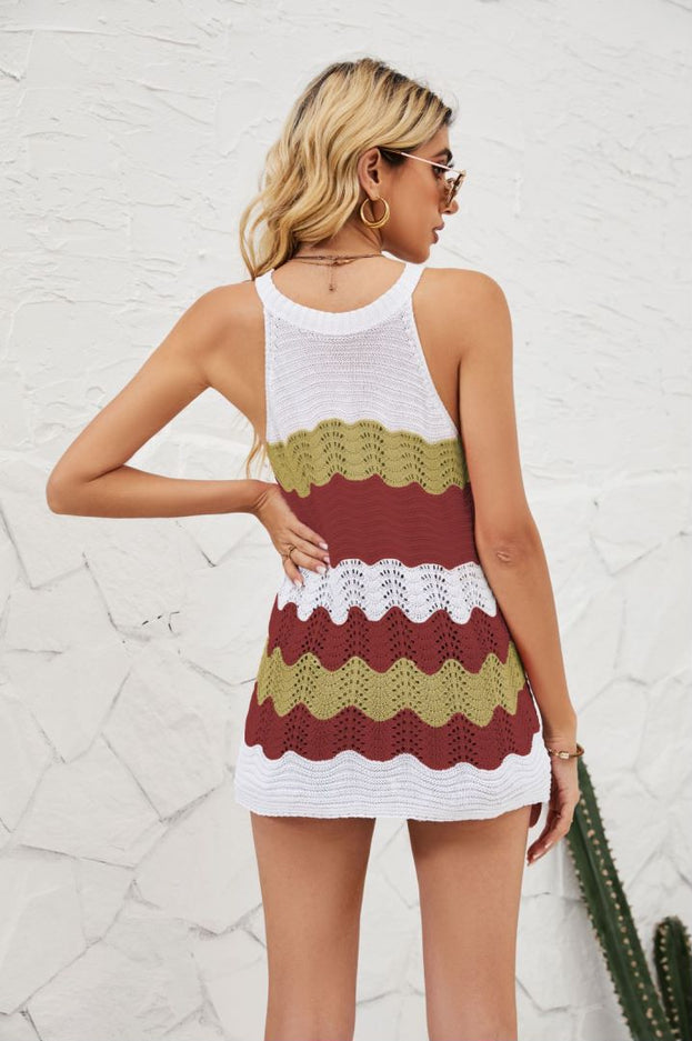 Women's Wavy Splicing Casual Loose Knitted Sweater