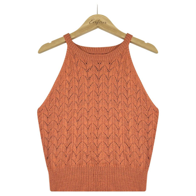 Casual Knitted Design Solid Color Top Slim Vest