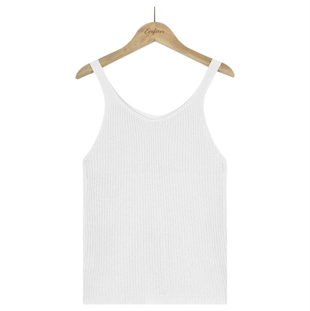 Fashion Solid Color Camisole V Neck Ice Silk Knitted Sweater Women
