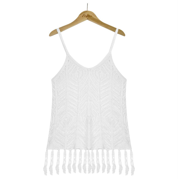 Sexy Hollow Solid Color Camisole Blouse Beach Vest Women's Clothing
