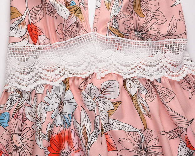 Deep V Sexy Beach Hollow Lace Suspender Irregular Dress