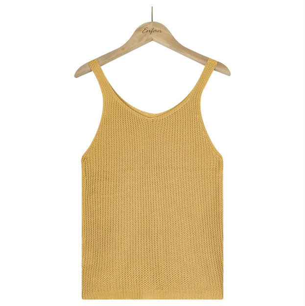 Fashion Solid Color Camisole V Neck Ice Silk Knitted Sweater Women