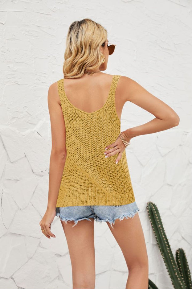 Fashion Solid Color Camisole V Neck Ice Silk Knitted Sweater Women