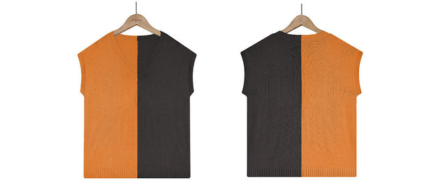 V-Neck Colorblock Cap Sleeve Loose Casual Oversized T-Shirt