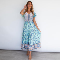 Spring and Summer New Floral Dress Plus Size V-Neck Sexy Dress