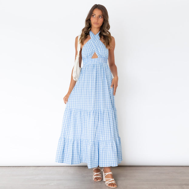 New Sexy Waist Dress Sexy Plaid Dress