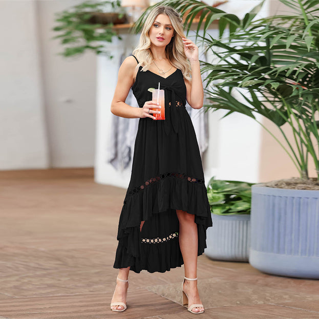 Slim Chiffon Dress Summer Lace Irregular Suspender Dress