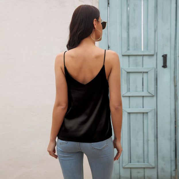 Satin Imitation Silk V-Neck Camisole Women's Outerwear Halter Top