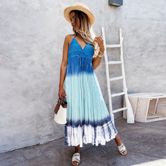 Summer New Tie-Dye Suspender Skirt Slim Temperament Gradient Color Dress
