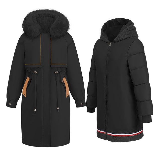Parker Cotton Clothing 2023 Winter Mid-length Warm Zipper Coat Fur Collar Fleece Jacket