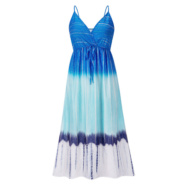 Summer New Tie-Dye Suspender Skirt Slim Temperament Gradient Color Dress