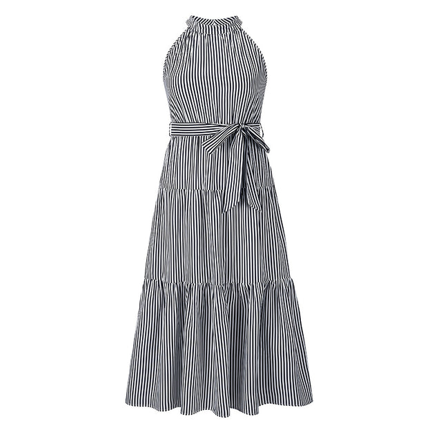 New Striped Halterneck Dress Slim Dress