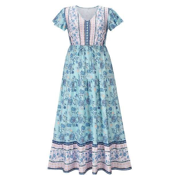 Spring and Summer New Floral Dress Plus Size V-Neck Sexy Dress